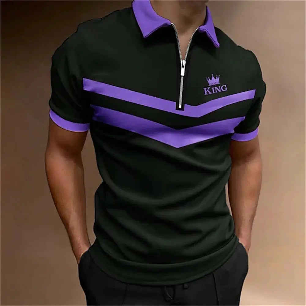 Men's Tops Polo Golf Men's King Print T Shirt High Quality Turndown Short Sleeve Zipper Pullover Original Golf Wear Men Clothing by All Mart Bristol Ltd
