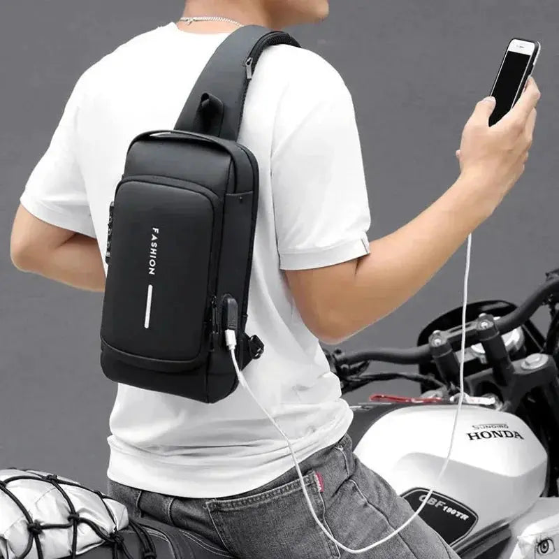 Men Anti Theft Chest Bag Shoulder Bags USB Charging Crossbody Package School Short Trip Messengers Bags Men's Oxford Sling Pack by All Mart Bristol Ltd