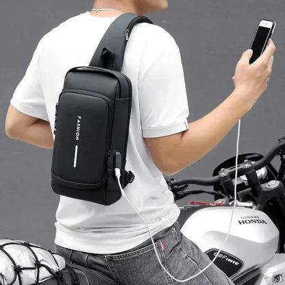 Men Anti Theft Chest Bag Shoulder Bags USB Charging Crossbody Package School Short Trip Messengers Bags Men's Oxford Sling Pack by All Mart Bristol Ltd