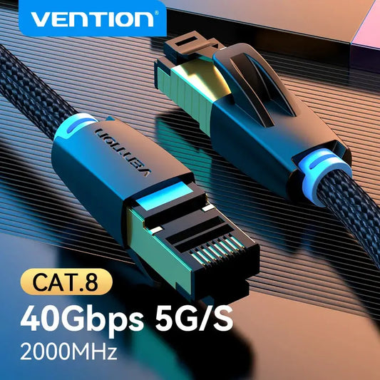 Vention CAT8 Ethernet Cable 40Gbps 2000MHz CAT 8 Networking Cotton Braided Internet Lan Cord for Laptops PS 5 Router RJ45 Cable by All Mart Bristol Ltd