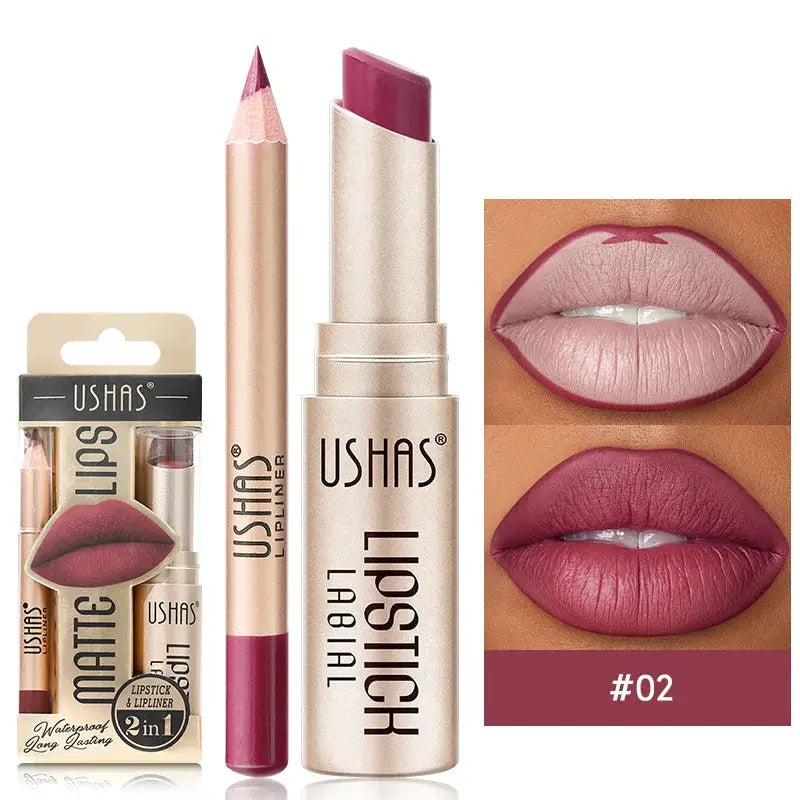 USHAS 12 Color Lip Liner + LIPSTICK Set Easy Coloring Matte Lipstick Long lasting nude red lipstick by All Mart Bristol Ltd