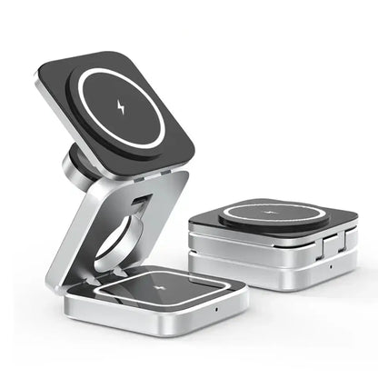 Travel 3 in 1 Magnetic Wireless Charger Foldable Stand Dock for IPhone 15, 14, AirPods,iwatch for Apple / for Samsung Galaxy S23 by All Mart Bristol Ltd