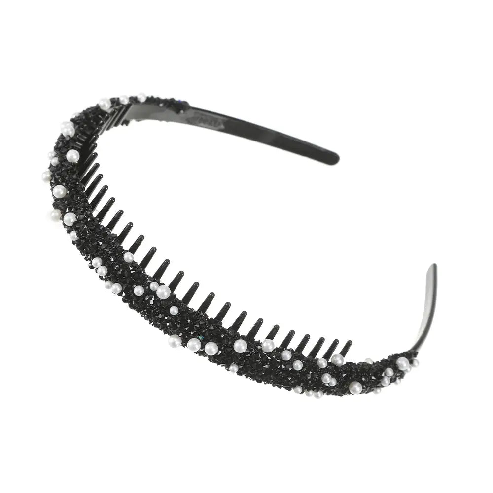 AWAYTR Women Pearl Rhinestones Antislip Hairband For With Teeth Hair Band Headband Hair Hoop Bezel Fashion Hair Accessories by All Mart Bristol Ltd