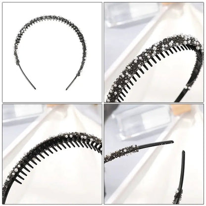 AWAYTR Women Pearl Rhinestones Antislip Hairband For With Teeth Hair Band Headband Hair Hoop Bezel Fashion Hair Accessories by All Mart Bristol Ltd