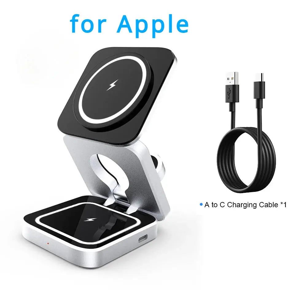 Travel 3 in 1 Magnetic Wireless Charger Foldable Stand Dock for IPhone 15, 14, AirPods,iwatch for Apple / for Samsung Galaxy S23 by All Mart Bristol Ltd