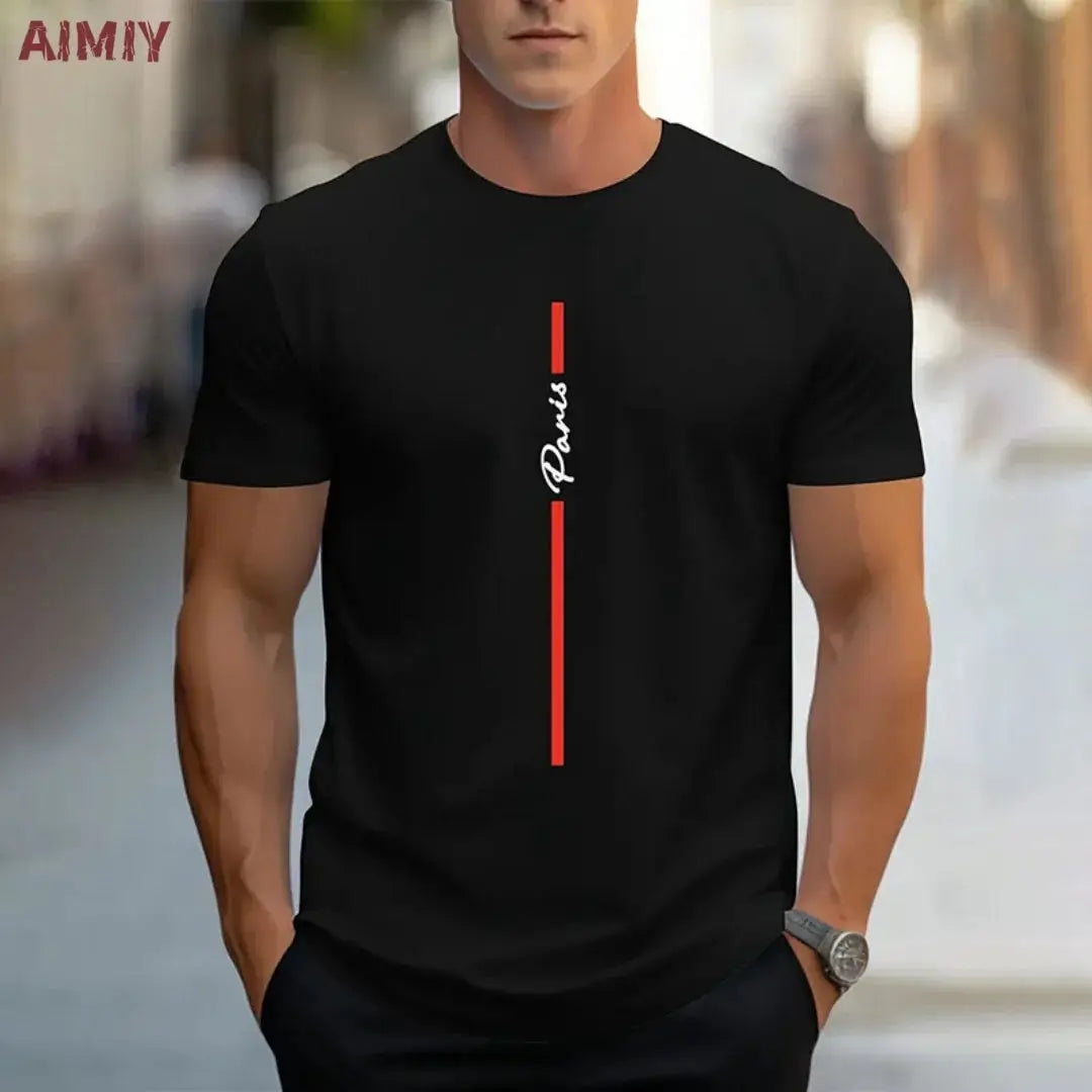 Summer Men's T-shirt Top Casual Loose Fit Oversized T-shirt PARI Letter Pattern Printed Round Neck Short Sleeved Homme Vêtement by All Mart Bristol Ltd