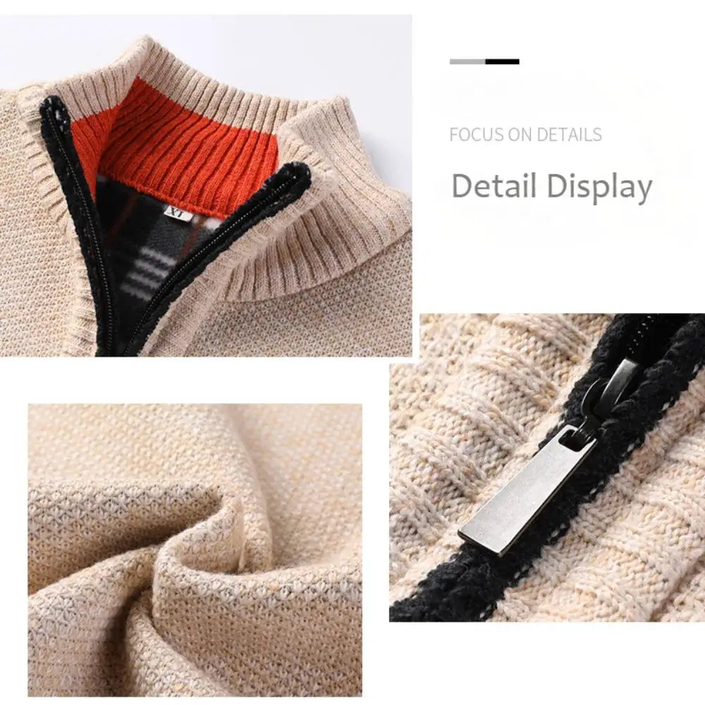 Men's Stand-up Collar Knit Sweater Autumn Winter New Cardigan Tops Korean Slim Solid Color Sweatercoat Jacket by All Mart Bristol Ltd