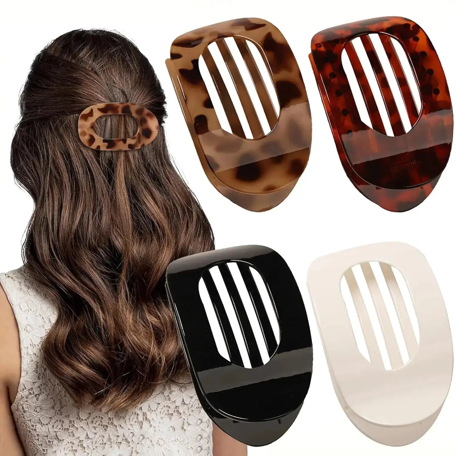 Fashion Oval Hair Claw Clip for Women New Design Leopard Matte Curved Flat Styling Barrettes Acrylic Lying Down Hair Accessories by All Mart Bristol Ltd