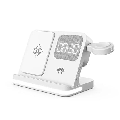 Four in one desktop clock wireless charger that can charge phones, headphones, and watches simultaneously by All Mart Bristol Ltd