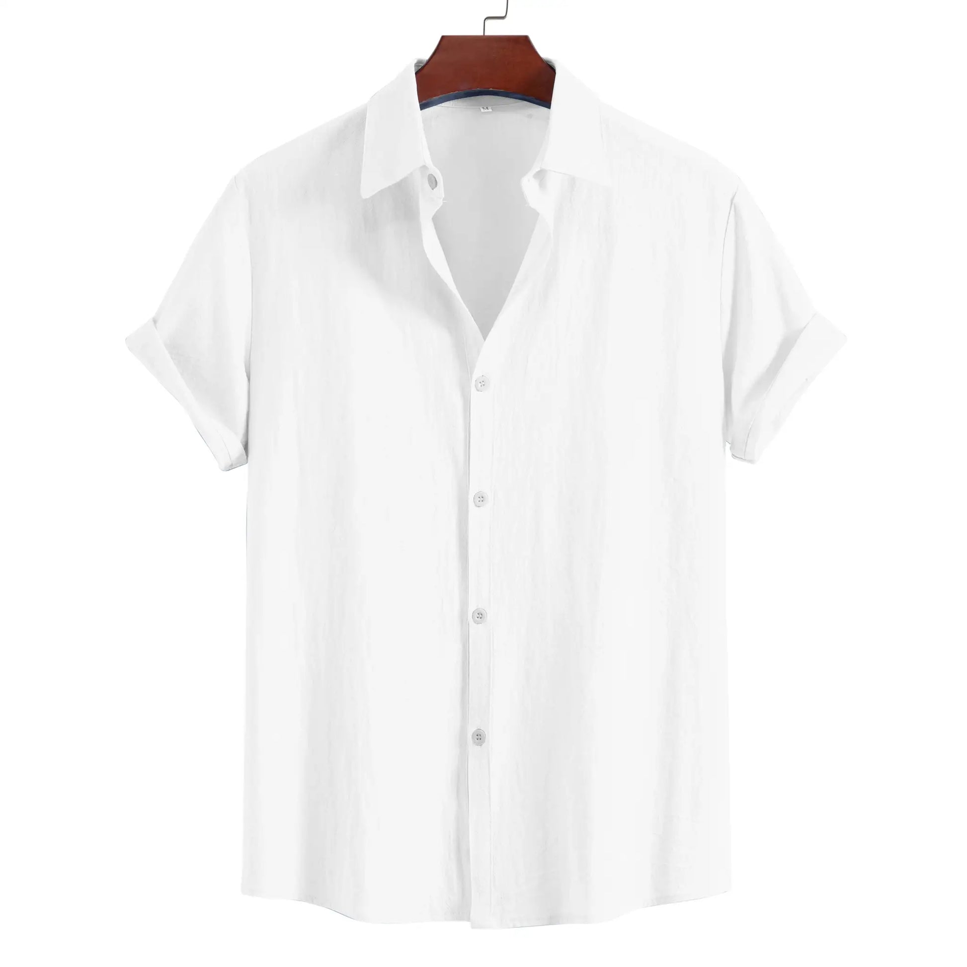 Men's Summer Lapel Short Sleeve Solid Color Button Cardigan, Fashionable Cotton Men's Shirt Tops by All Mart Bristol Ltd