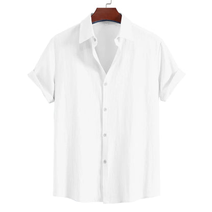 Men's Summer Lapel Short Sleeve Solid Color Button Cardigan, Fashionable Cotton Men's Shirt Tops by All Mart Bristol Ltd