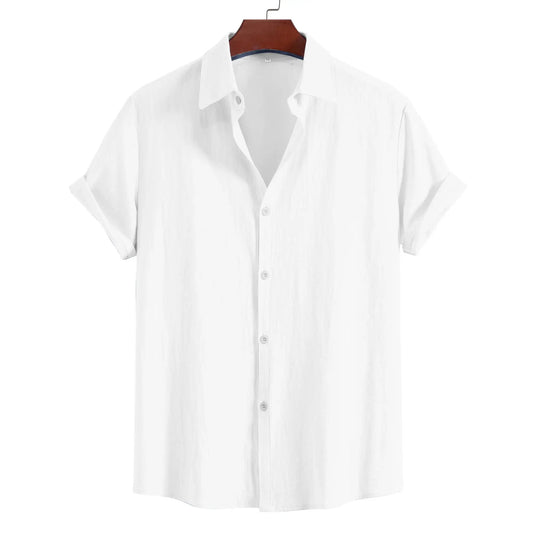 Men's Summer Lapel Short Sleeve Solid Color Button Cardigan, Fashionable Cotton Men's Shirt Tops by All Mart Bristol Ltd