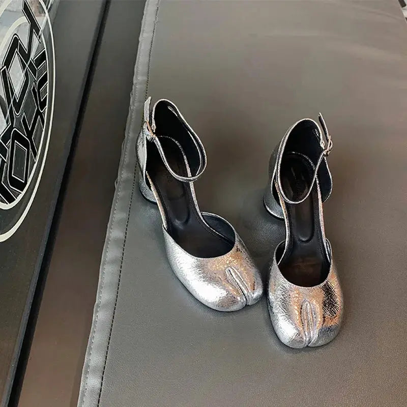 Modern Heels Pumps Women Round High Heel Leather Square Split Toe Pumps Shoes Spring Summer Sandals Mary Janes Shoes Heels Women by All Mart Bristol Ltd