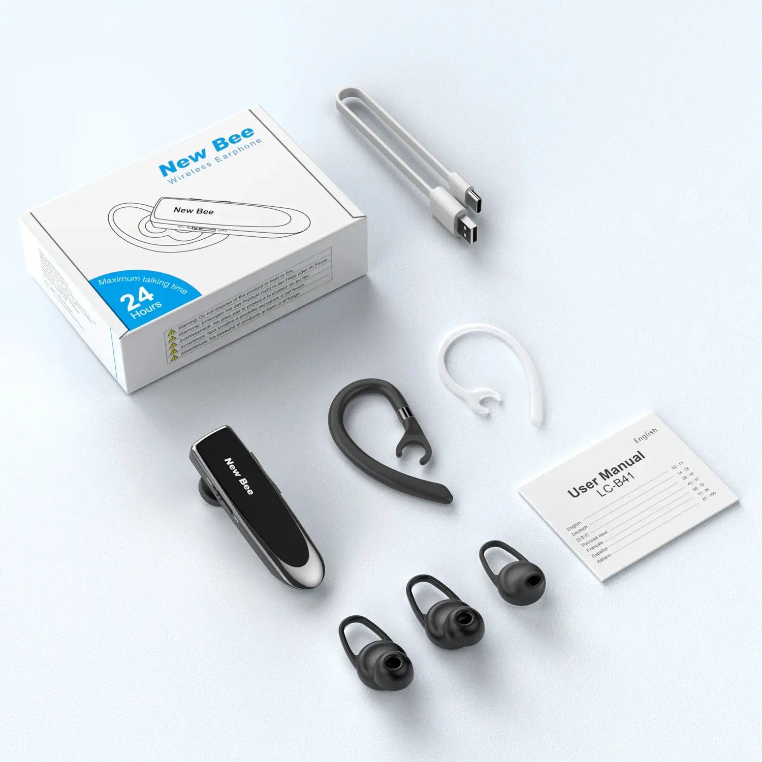 New Bee Bluetooth Wireless Headset Earbuds Earphones With Micro Ear Hook Handsfree for Driving Business Headphones by All Mart Bristol Ltd