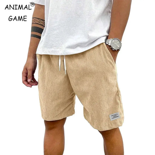 Summer Men Lightweight Corduroy Sweatpants Casual Shorts Men's Beach Shorts Basketball Short Solid Color Label Streetwear Men by All Mart Bristol Ltd