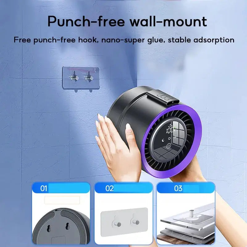 Eary Wall-mounted Fan Punch-free Foldable Fast Charging Desktop Fan With Night Light Magnetic Remote Control Air Conditioner Fan by All Mart Bristol Ltd