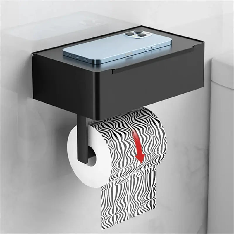 Toilet Roll Holder with Wipes Dispenser Black Multi-function Bathroom Storage Rack Roll Paper Holder Stainless Steel Accessories by All Mart Bristol Ltd