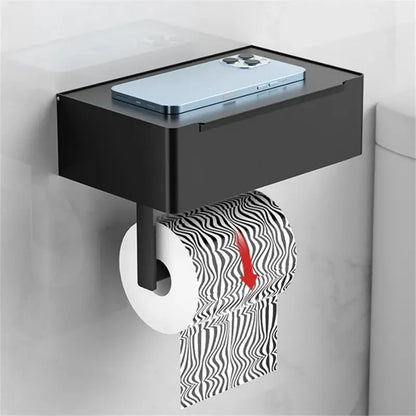 Toilet Roll Holder with Wipes Dispenser Black Multi-function Bathroom Storage Rack Roll Paper Holder Stainless Steel Accessories by All Mart Bristol Ltd