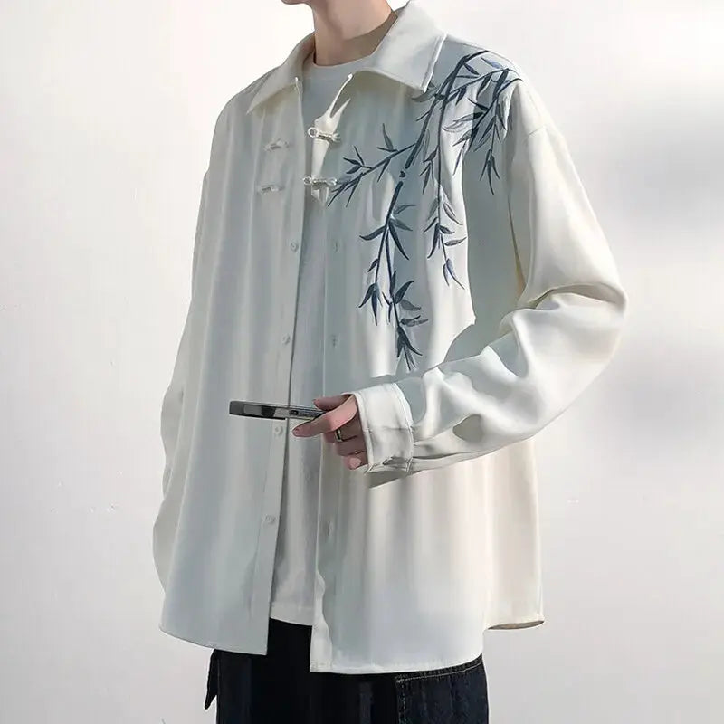 Men Loose Fit Embroidered Floral Casual Shirt Streetwear Oversized Comfortable Spring Summer Fashion Trendy Stylish Top Apparel by All Mart Bristol Ltd
