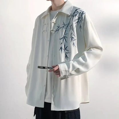 Men Loose Fit Embroidered Floral Casual Shirt Streetwear Oversized Comfortable Spring Summer Fashion Trendy Stylish Top Apparel by All Mart Bristol Ltd