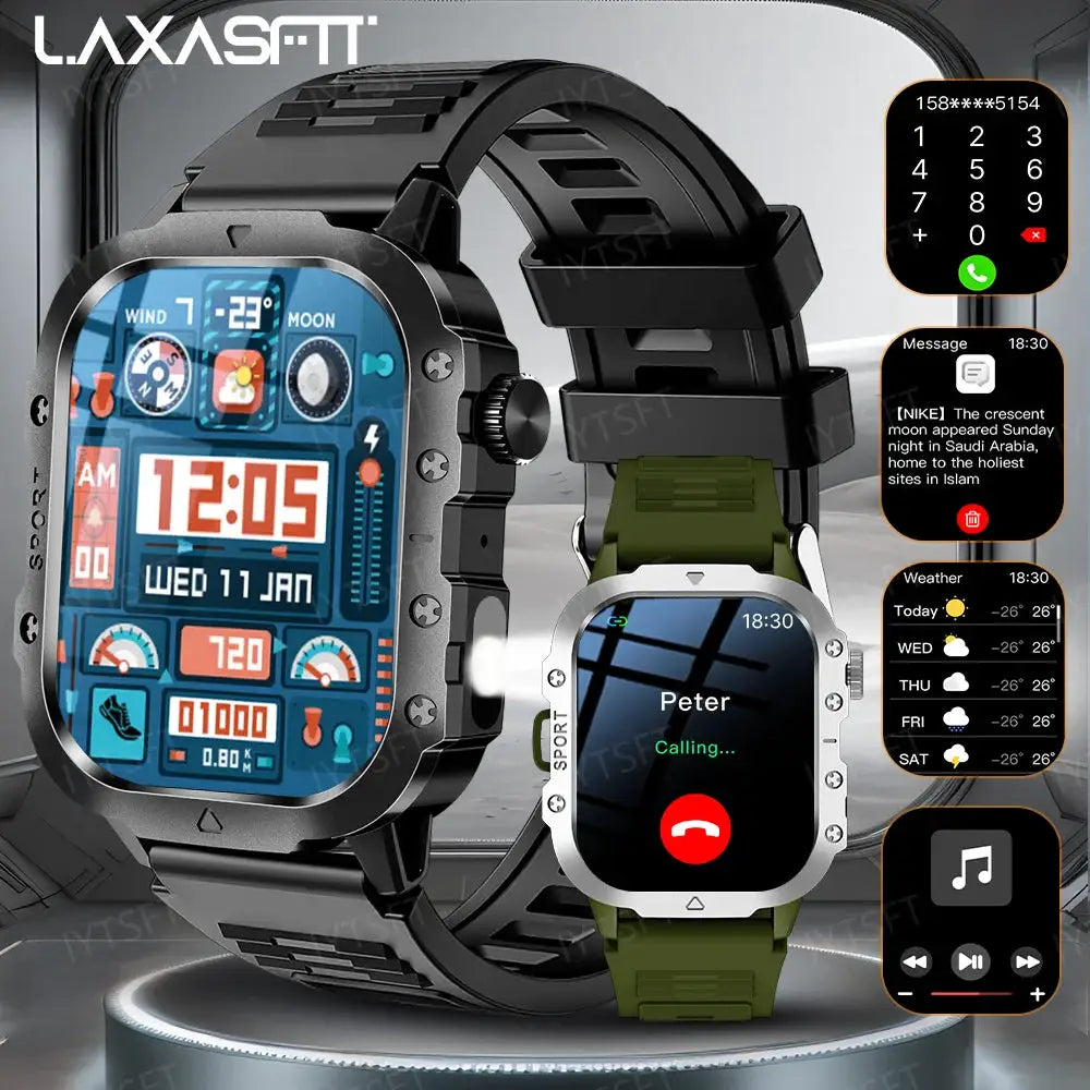 LAXASFIT 2025 New Military Smart Watch Men Outdoor Sports Fitness Tracker Health Monitoring 2.01Inch Bluetooth Calls Smartwatch by All Mart Bristol Ltd