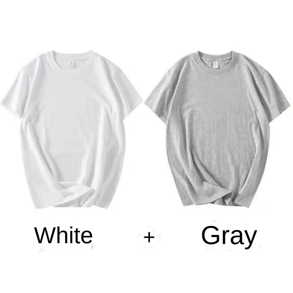 2PCS 100% Cotton Solid T Shirts Men's and Women's Short Sleeve White Tees Casual Breathable Loose Round Neck T-shirt Couple Tops by All Mart Bristol Ltd