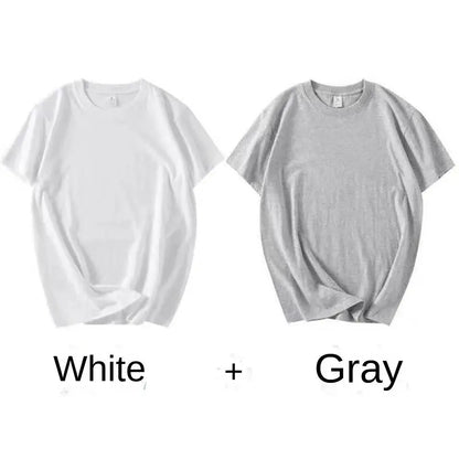 2PCS 100% Cotton Solid T Shirts Men's and Women's Short Sleeve White Tees Casual Breathable Loose Round Neck T-shirt Couple Tops by All Mart Bristol Ltd