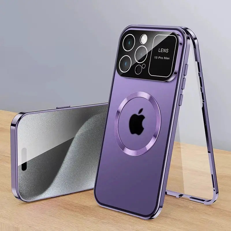 For iPhone 16 15 14 13 12 Pro Max Large Window Lens Protection Aluminum Metal Magnetic Case Shockproof Cover Screen Protector by All Mart Bristol Ltd