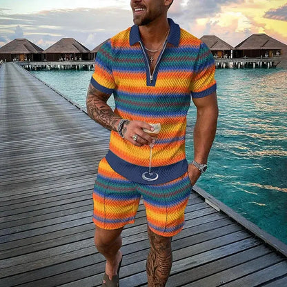Vintage Men's Suit Zipper Polo Shirt Shorts Pants 2 Piece Set Coconut Tree Animal 3D Print Casual Men Tracksuit Ropa Barata by All Mart Bristol Ltd