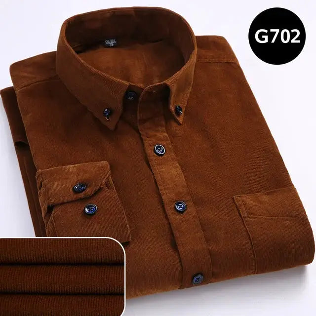 Oversize Corduroy Shirt For Men's Clothing Casual Long Sleeve Shirts Male Cotton Comfortable Soft Button-down Collar Brown Shirt by All Mart Bristol Ltd