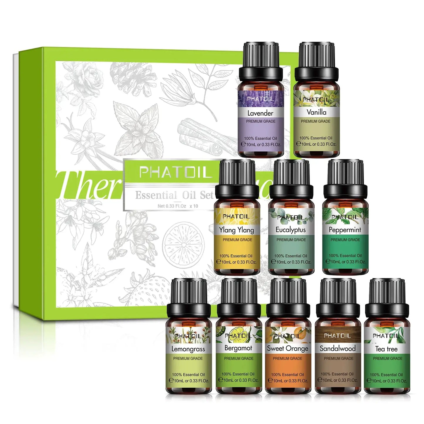 10ml Essential Oils for Humidifier Diffuser Aromatic Candles Soap Massage Oil 10pcs Kit Pure Natural Tea Tree Mint Essential Oil by All Mart Bristol Ltd