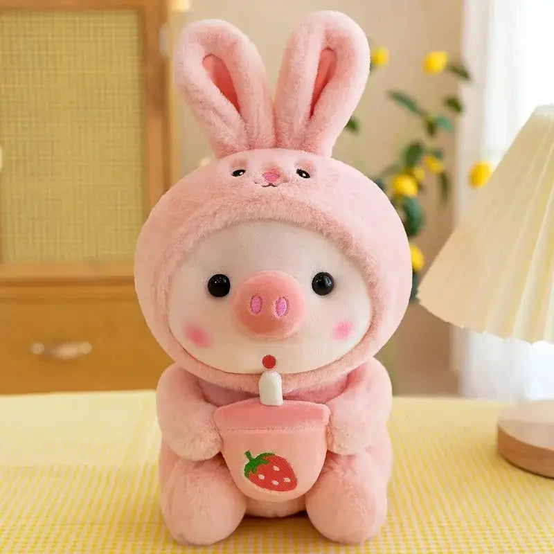 9.8in/25cm Cute Piglet Stuffed Animals Cute Plush Toy Soft Plushies Throw Pillow Pig Plush Throw Pillow Doll with Boba Tea by All Mart Bristol Ltd