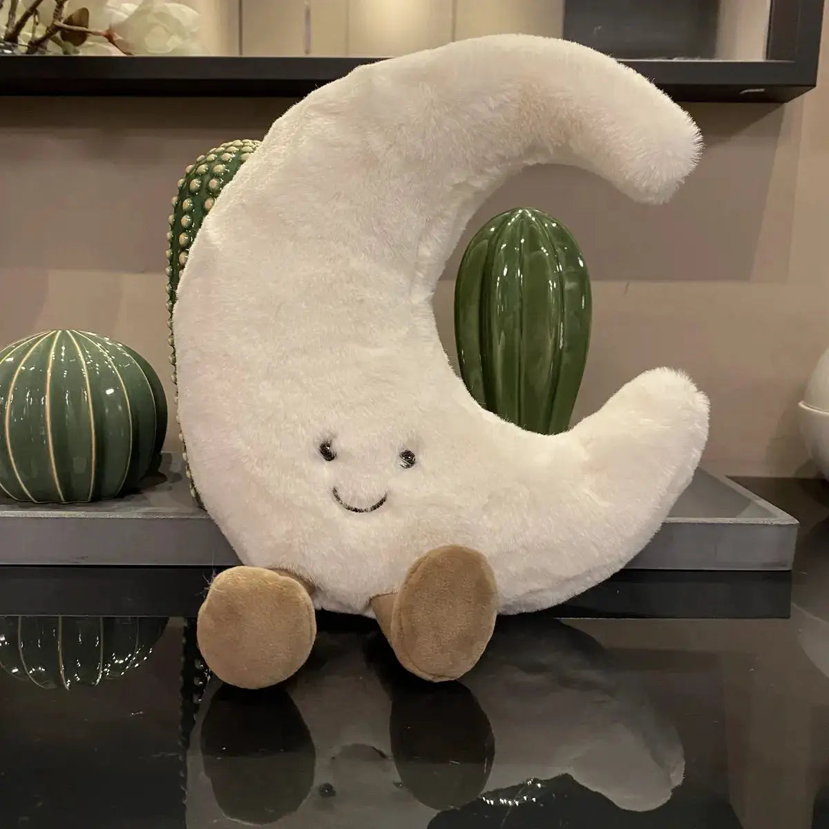 Adorable Smile Face White Moon Yellow Sun Plushie Stuffed Cute Cartoon Weather Plush Toy for Kid Bedroom Decor Sofa Throw Pillow by All Mart Bristol Ltd
