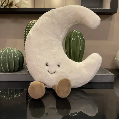 Adorable Smile Face White Moon Yellow Sun Plushie Stuffed Cute Cartoon Weather Plush Toy for Kid Bedroom Decor Sofa Throw Pillow by All Mart Bristol Ltd