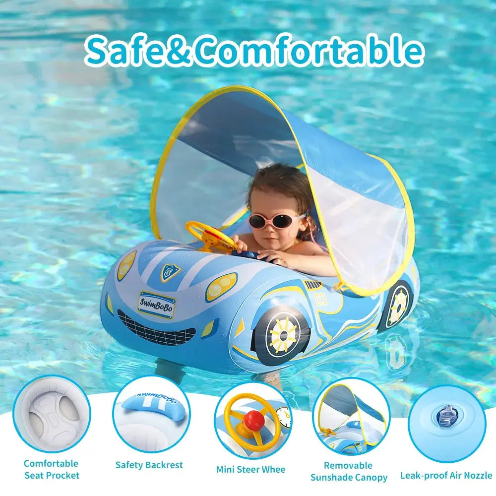 Kids Car Swimming Seat Float Ring Inflatable Infant Floating For Summer Swim Boat Circle Bathing Water Toy with Canopy by All Mart Bristol Ltd