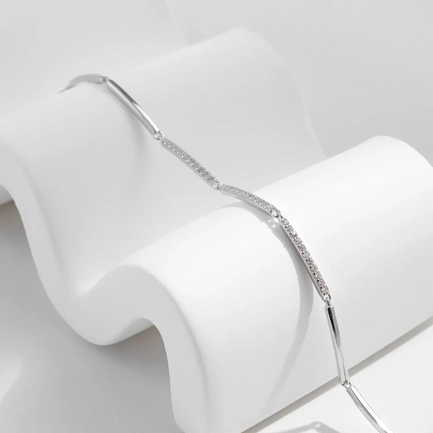 MODIAN White Gold Plated Bracelet For Women 925 Sterling Silver Rectangle Pave Setting Bracelet Dainty Fashion Basic Jewelry by All Mart Bristol Ltd