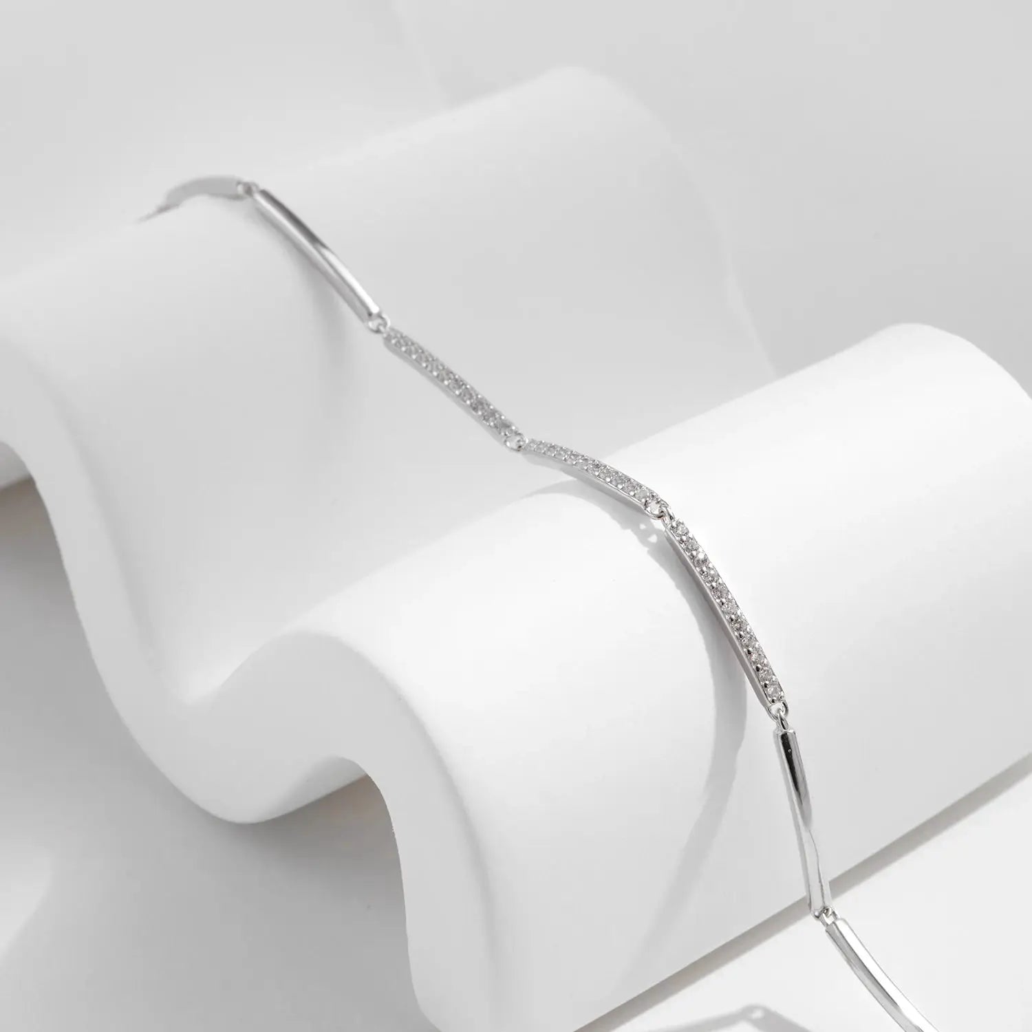 MODIAN White Gold Plated Bracelet For Women 925 Sterling Silver Rectangle Pave Setting Bracelet Dainty Fashion Basic Jewelry by All Mart Bristol Ltd