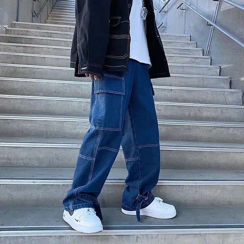 Men Jeans Wide Leg Denim pants Loose Straight Baggy Men's Jeans hip hop Streetwear Skateboard Neutral denim Trousers Cargo jeans by All Mart Bristol Ltd