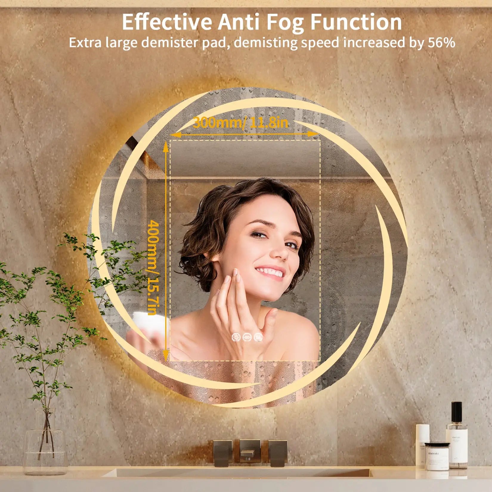 Anti-fog LED Bathroom Mirror Circle Backlit HD Wall Mounted Vanity Mirror Shatterproof 3 Colors Lights Adjust by All Mart Bristol Ltd