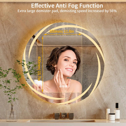 Anti-fog LED Bathroom Mirror Circle Backlit HD Wall Mounted Vanity Mirror Shatterproof 3 Colors Lights Adjust by All Mart Bristol Ltd