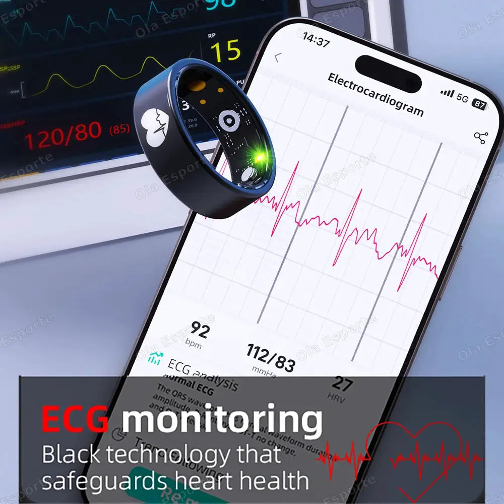 New ECG Smart Ring Men Women Charging Box Body temperature Blood pressure Health Monitor 5ATM Waterproof Remote Control Rings by All Mart Bristol Ltd