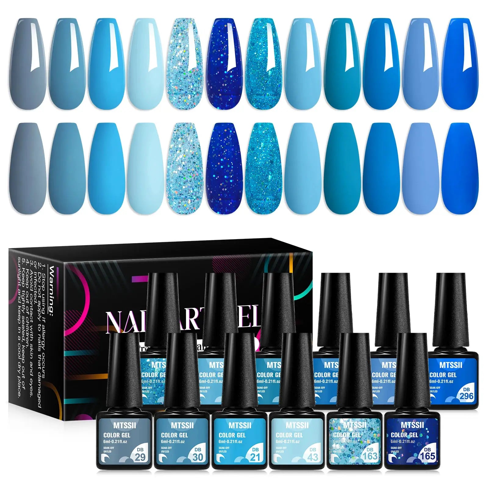 12PCS Nail Polish Gel Set Blue Glitter Color UV Gel Nail Art Manicure Gel Kit Paint For DIY Professionals Varnsh Kit Supplies by All Mart Bristol Ltd