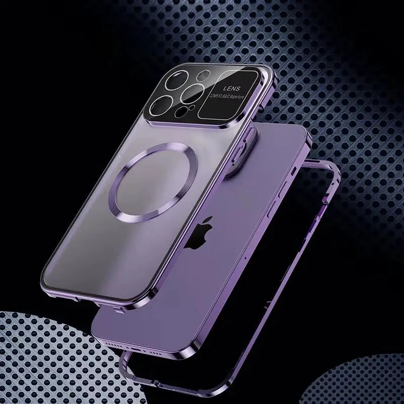 For iPhone 16 15 14 13 12 Pro Max Large Window Lens Protection Aluminum Metal Magnetic Case Shockproof Cover Screen Protector by All Mart Bristol Ltd