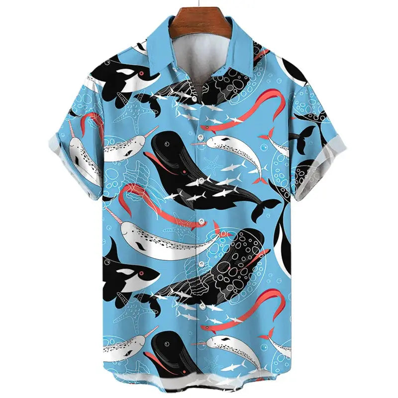 3d Print Shark Jellyfish Hawaiian Shirt For Men Casual Sea Life Animal Pattern Short Sleeve Blouse Summer Fashion Top Shirts by All Mart Bristol Ltd