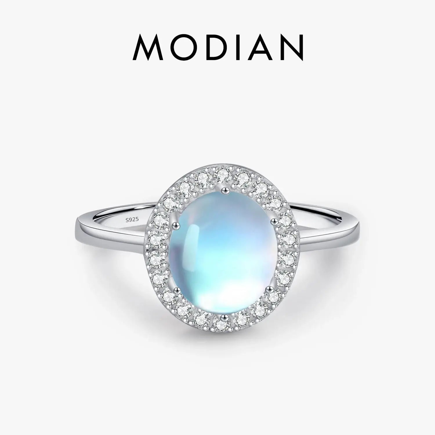 MODIAN 925 Sterling Silver Delicate Luxurt Oval Moonstone Party Finger Ring Shiny Rainbow Color Fine Jewlry For Women Gift by All Mart Bristol Ltd