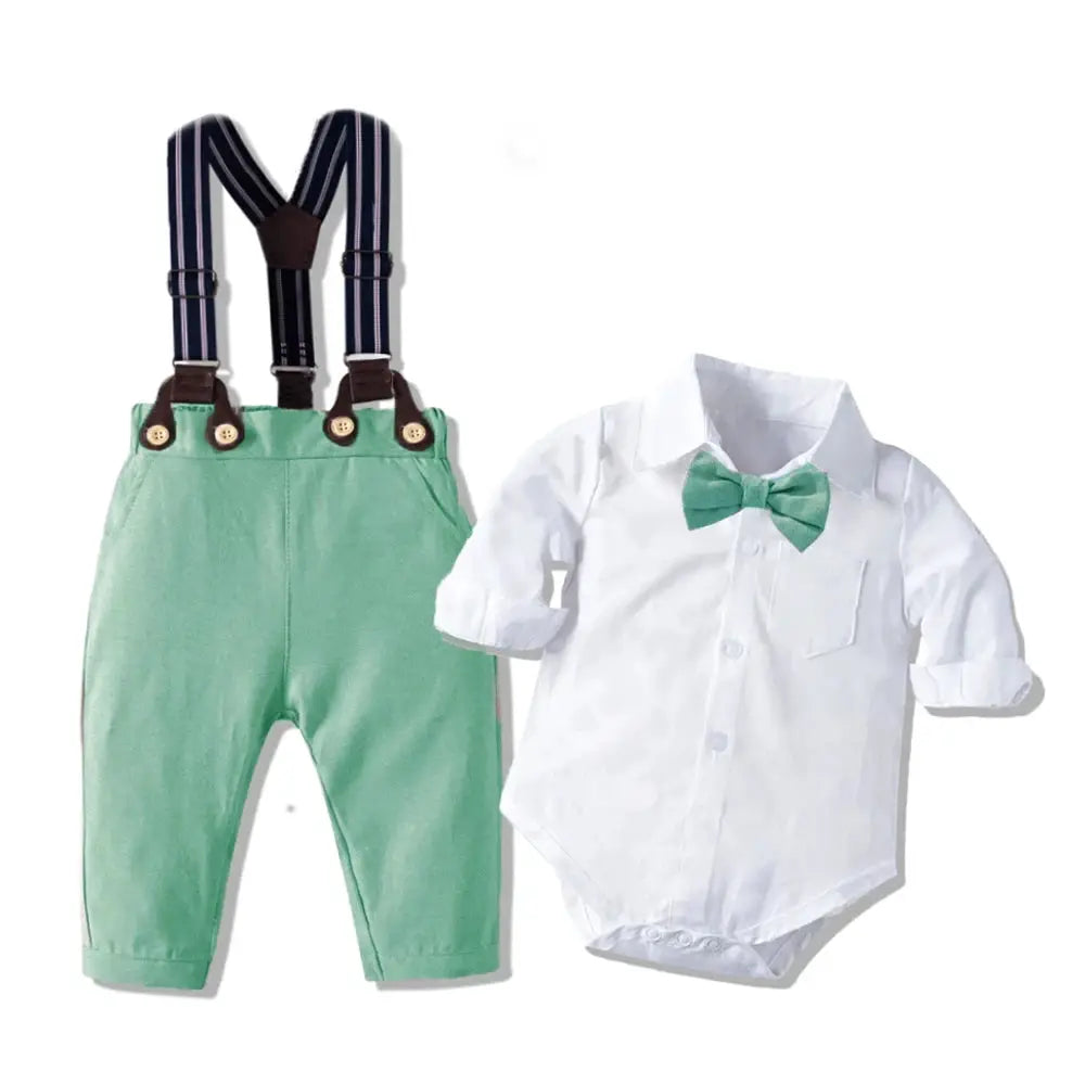 Baby Boy Birthday Gentleman Romper Clothes Set with Hat Cotton Spring Fall Toddler Kid Printed Bodysuit Dress Infant Outfit Suit by All Mart Bristol Ltd