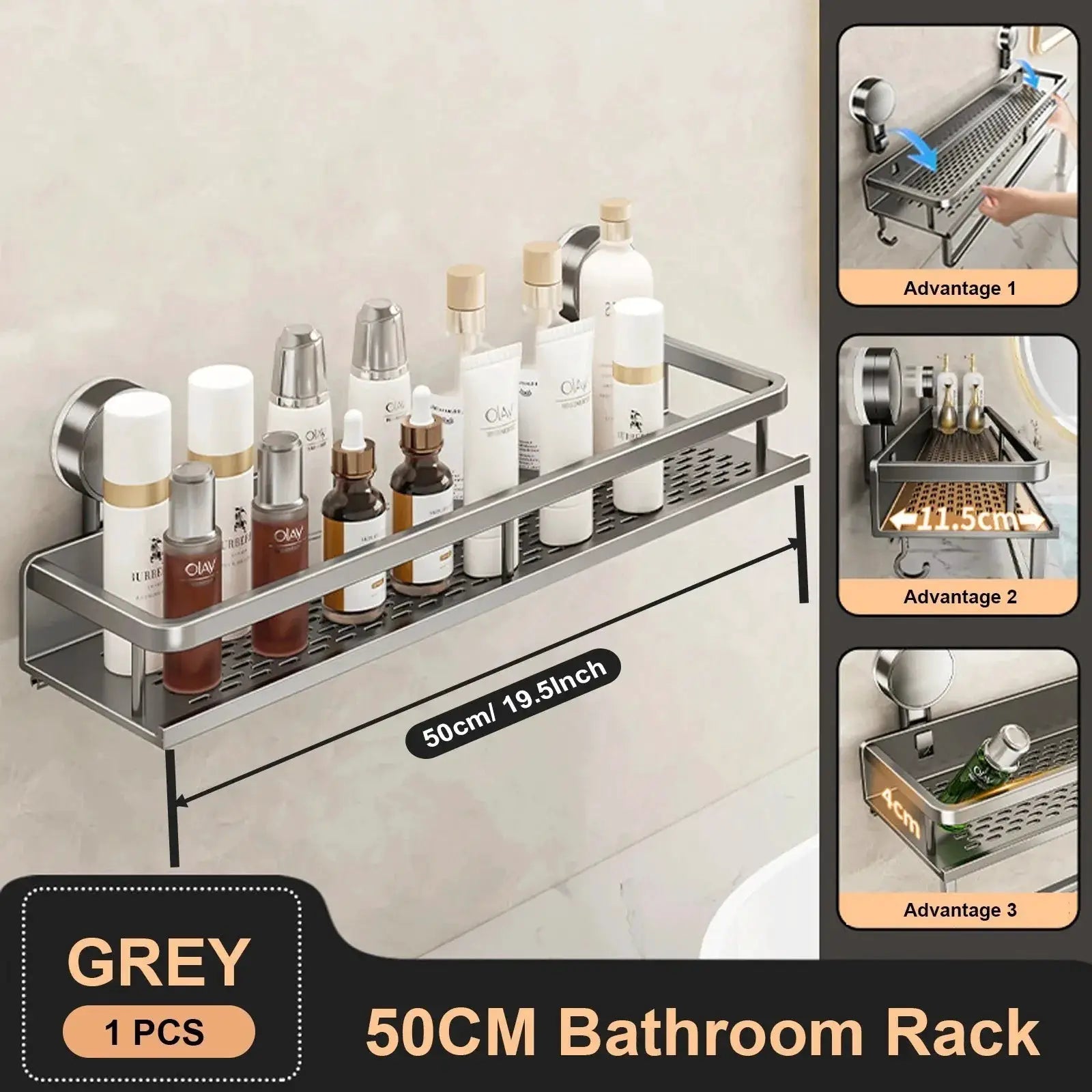 Suction Cup Bathroom Rack Shower Shelf Toilet Space Aluminum Wall Hanging Shampoo Rack Bathroom Organizer No Drill Wall Shelf by All Mart Bristol Ltd