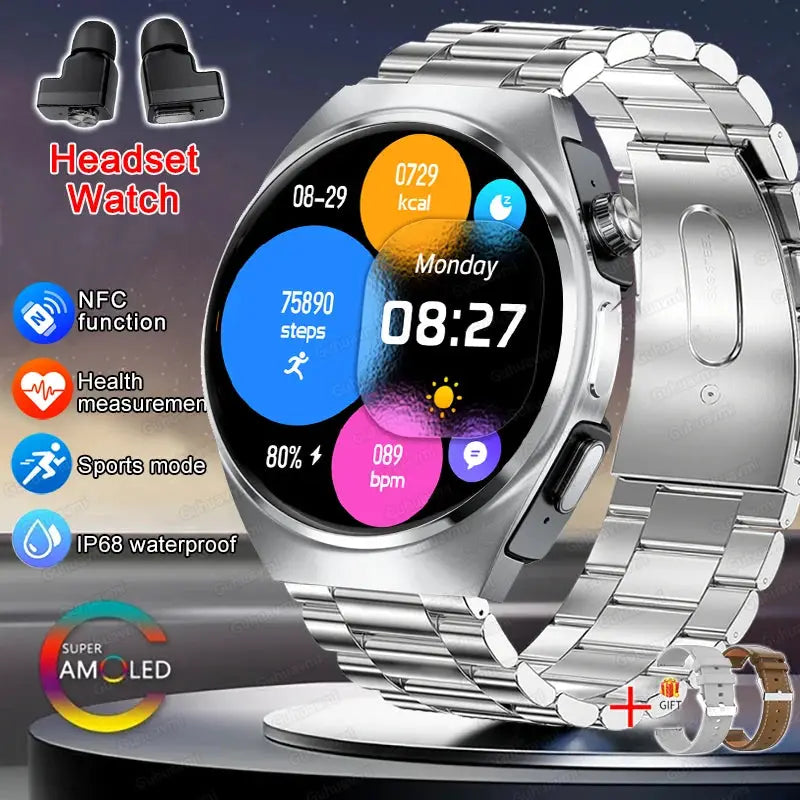 For Man Women New 2 in 1 Smart Watch With Earbuds Smartwatch TWS Bluetooth Earphone Heart Rate Blood Oxygen Monitor Sports Watch by All Mart Bristol Ltd