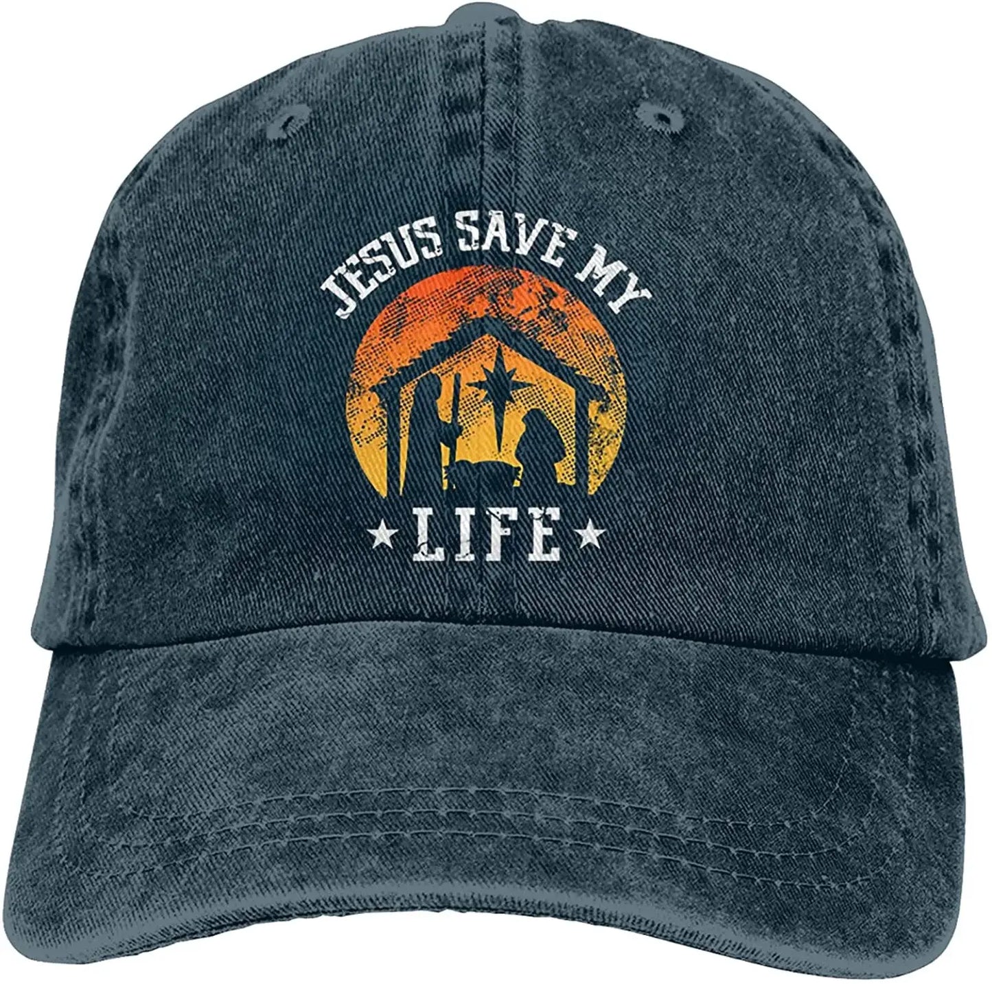 Jesus Saved My Life Hat Christian Baseball Cap Washed Cotton Denim Dad Hat for Men Women by All Mart Bristol Ltd