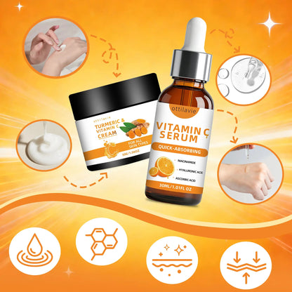 Ottilavie Turmeric & VC Cream+Serum Skincare Duo Set, ace/Neck/Body,Unisex,All Skin Types, Lightweight Daily,Non-greasy by All Mart Bristol Ltd